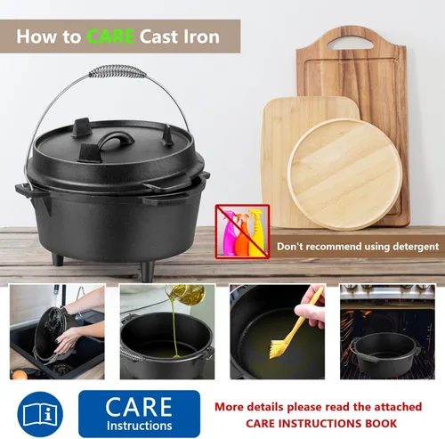 Miniatura 7 de HaSteeL Horno holandés de hierro fundido de 7 cuartos de galón, olla grande 2 en 1 presazonada y sartén con tapa, utensilios de cocina pesados