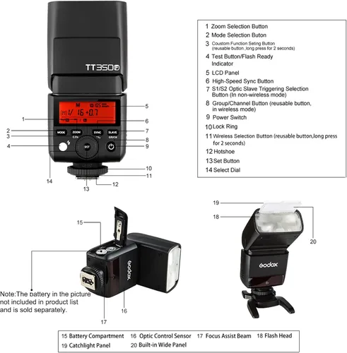 Miniatura 7 de GODOX Flash TT350F para cámara Fujifilm, 2.4G inalámbrico GN36 HSS 1/8000s TTL Flash Speedlite compatible con cámara digital Fuji X-Pro2 X-T20 X-T2