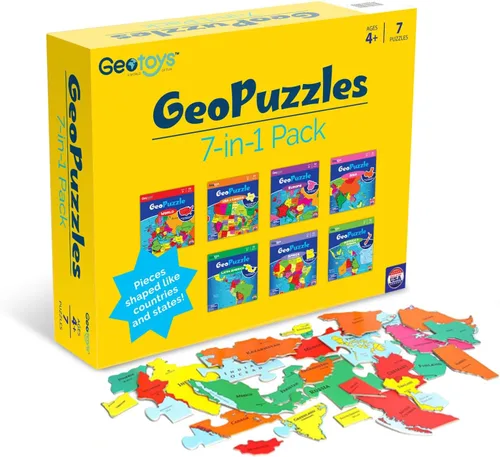 Miniatura 11 de GeoToys GeoPuzzle, juego de 6 rompecabezas de campo, juego de geografía y mapas, juegos educativos y actividades de aprendizaje para niños, regalos