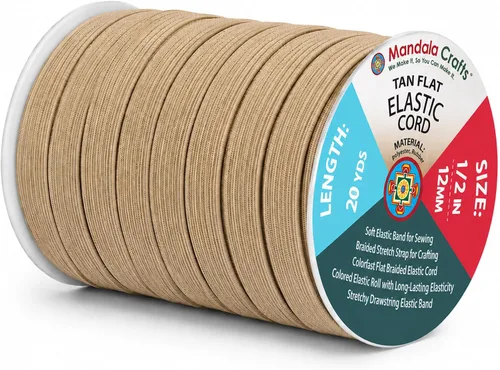 Miniatura 222 de Mandala Crafts - Rollo de cordón elástico plano para costura y manualidades Blanco