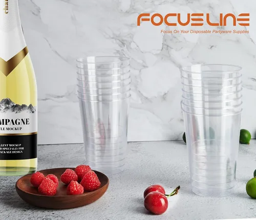 Miniatura 3 de FOCUSLINE Vasos de plástico transparente de 12 onzas, vasos desechables de plástico duro, reutilizables, 100 unidades Vasos desechables