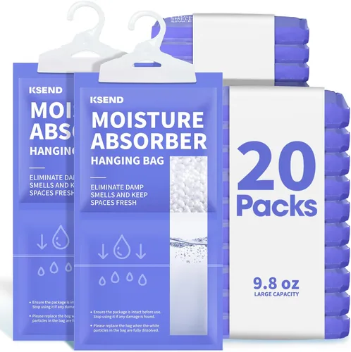 Miniatura 5 de Ksend - Paquetes absorbentes de humedad, 10 unidades, 266 ml, Bolsas y paquetes deshumidificadores compactos, bolsa colgante para humedad