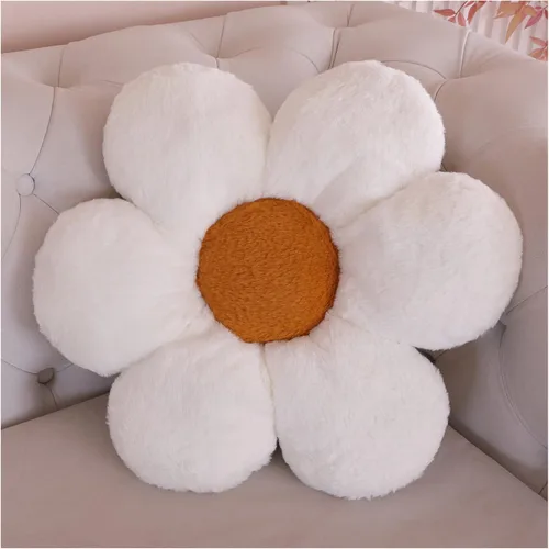 Miniatura 7 de AZCHEN Cojín de almohada de flores Almohada decorativa Almohada de flores para silla Almohada de piso de felpa (19.6 pulgadas, marrón blanco)
