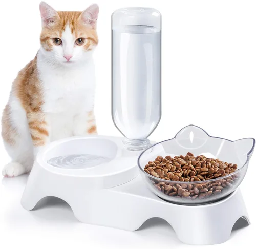 Miniatura 8 de MILIFUN Cuencos dobles para perros y gatos, juego de cuencos de agua y comida para mascotas, juego de cuencos inclinados de 15° para agua