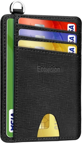 EcoVision Cartera delgada minimalista con bolsillo frontal, bloqueo RFID, tarjetero con grillete en D desmontable para hombres y mujeres