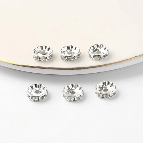 Miniatura 2 de 200 piezas de cuentas espaciadoras de 8 mm, bañadas en plata, con cristal de diamante de imitación, cuentas sueltas para collares, pulseras