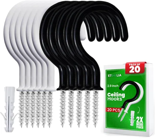 Miniatura 19 de 75 piezas de ganchos de techo para colgar plantas, tazas, utensilios con revestimiento de vinilo, ganchos para roscar en tazas para madera y paneles