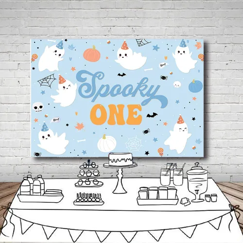 Miniatura 4 de MEHOFOND Telón de fondo de Halloween de 7 x 5 pies para niños, espeluznante One Happy Booday, decoración de fiesta de primer cumpleaños, suministros