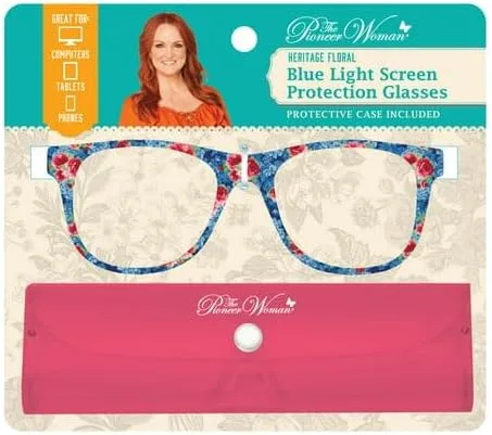 The Pioneer Woman Gafas de protección de pantalla de luz azul con funda protectora (Heritage Floral)