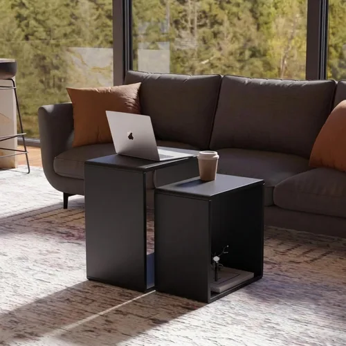 Miniatura 18 de Relso Aurora - Mesita de noche de madera maciza con estante abierto, mesa de noche con acabado negro, mesa auxiliar para dormitorio, sala de estar