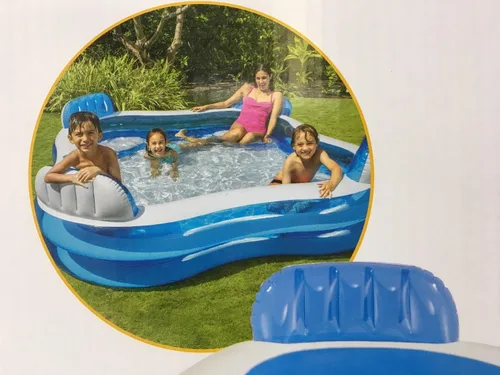 Miniatura 5 de Doukedge Piscina familiar, centro de natación inflable grande con 4 asientos integrados para niños y adultos, piscina gruesa para niños y adultos
