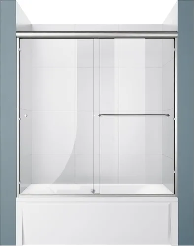 Miniatura 16 de ELEGANT Puerta corredera doble de ducha de 60 pulgadas de ancho x 72 pulgadas de alto, puertas de cristal de ducha de baño semi-marco, vidrio Negro