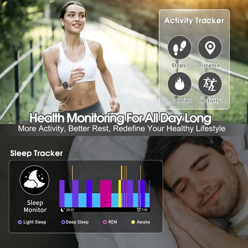 Miniatura 4 de Reloj inteligente aycy para hombres y mujeres, Bluetooth, función de llamada, pantalla táctil HD de 1.85", reloj de fitness con monitor de sueño