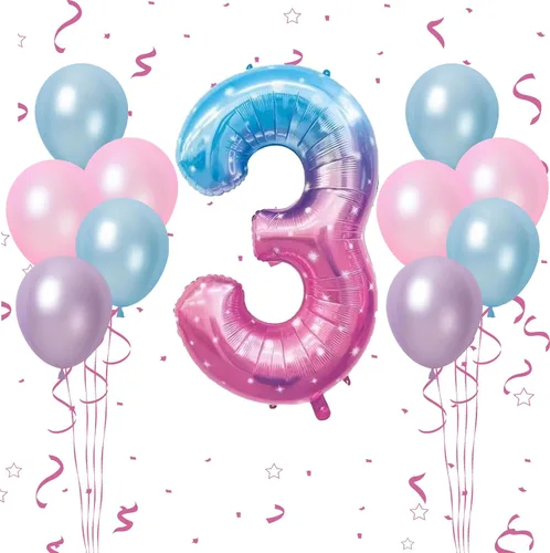Miniatura 18 de Globos azules del número 18 de 40 pulgadas, globos de cumpleaños de 18 años, globos de látex azul claro y azul oscuro con impresión plateada