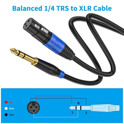 Miniatura 5 de Pack de 2 Cables XLR Hembra a 1/4 Pulgada 6,35 mm TRS Mono Jack para Micrófono Dinámico, 1,6 Pies, Negro, Cable de Micrófono XLR Hembra Equilibrado