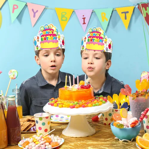 Miniatura 5 de Paquete de 36 coronas de cumpleaños para niños, sombreros de fiesta de papel coloridos para estudiantes, aula, escuela, suministros de fiesta VBS