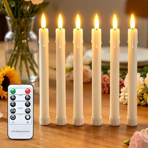 Miniatura 13 de JOSU Velas sin llama, 12 luces LED parpadeantes, funciona con pilas, con temporizador y clips remotos, velas cónicas de ventana blanca cálida