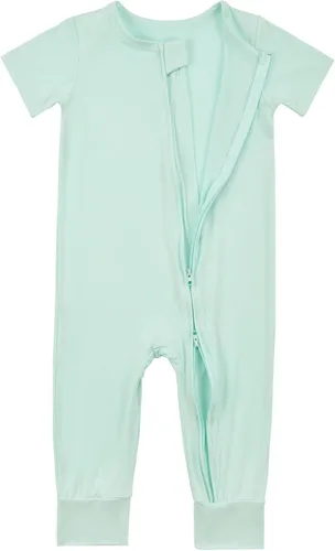 Miniatura 3 de Aablexema Pijama de manga corta de rayón de bambú para bebé, sin pies, cremallera de 2 vías, para verano, 0-24 meses