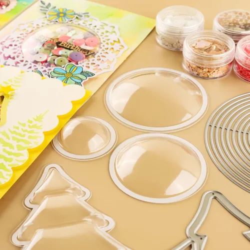 Miniatura 7 de BAOFALI 10 Piezas Cúpulas Agitadoras Dimensionales 3D con 17 Piezas/Set Troqueles de Metal Circulares para Hacer Tarjetas Círculo Adhesivo 27PCS/Set