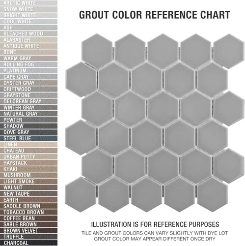 Miniatura 3 de Merola Tile Metro - Azulejo hexagonal de 2 pulgadas, color gris claro brillante, 11-1/8 pulgadas x 12-5/8 pulgadas, azulejos de porcelana para piso