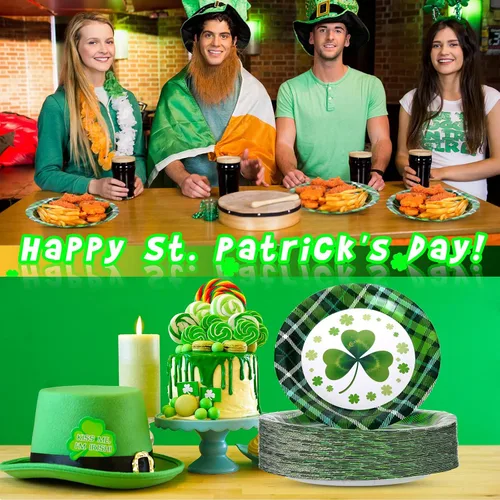 Miniatura 6 de Rtteri 50 platos de papel del día de San Patricio, platos desechables de tréboles de la suerte de 9 pulgadas, platos redondos para fiestas