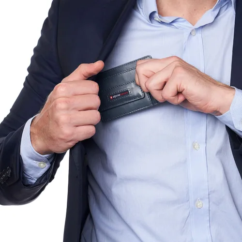 Miniatura 3 de Alpine Swiss Harper - Cartera delgada con bolsillo frontal RFID para hombre, soporte magnético para tarjetas de identificación de cuero