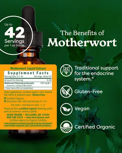 Miniatura 2 de Herb Pharm Gotas de extracto líquido de motherwort orgánico certificado para soporte del sistema endocrino, 1 onza