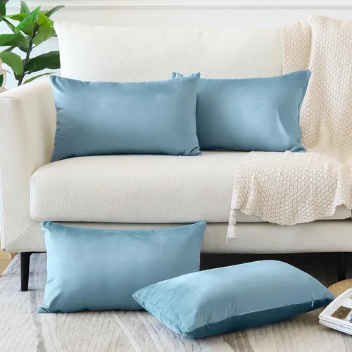 Miniatura 12 de OTOSTAR Juego de 4 fundas de almohada decorativas de terciopelo suave, fundas de cojín lumbares sólidas, fundas de cojín lujosas para sofá
