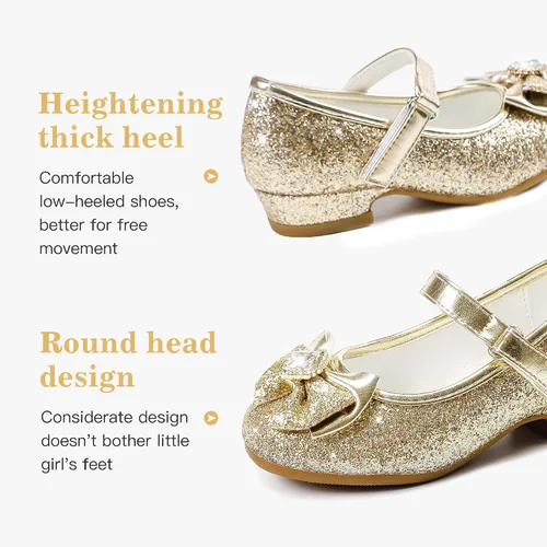 Miniatura 4 de Furdeour Zapatos de vestir para niñas, zapatos de princesa Mary Jane para bodas, flores, damas de honor, tacones con purpurina para niños pequeños