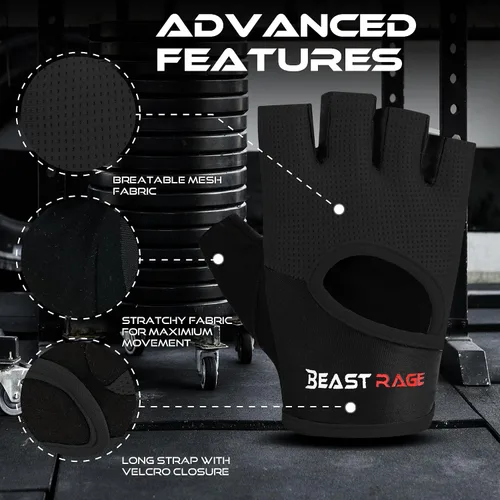 Miniatura 7 de BEAST RAGE Guantes de entrenamiento para hombres y mujeres, guantes de gimnasio sin dedos con protección de la palma, transpirables y ligeros