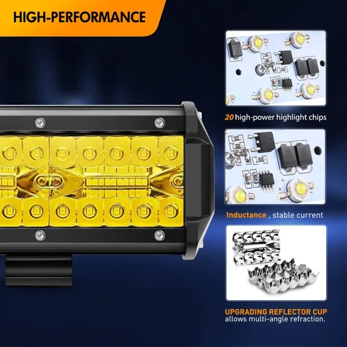 Miniatura 3 de GOOACC Barra de luz LED ámbar de triple fila de 12 pulgadas, 240W, 30000LM, combo de inundación y foco, luz de trabajo todoterreno para conducción