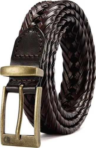 Miniatura 12 de CHAOREN Cinturones trenzados de cuero para hombre, cinturón de cuero tejido casual de 1 1/8 pulgadas para pantalón de vestir