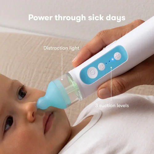 Miniatura 9 de Frida Baby Aspirador Nasal Eléctrico NoseFrida para Bebé, Succionador de Nariz para Bebé y Niño Pequeño, Aspirador Nasal Mejorado para Congestión +