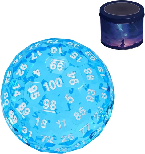 Miniatura 12 de Dados poliédricos mejorados de 100 caras (D100), 1.969 in, fuente negra/roja, dado único, dados de juego D&D, lata de almacenamiento de metal