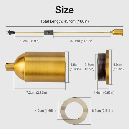 Miniatura 2 de Luces colgantes con interruptor de cable colgante enchufable, enchufe de bombilla dorada con cuerda de extensión industrial, kit de luz colgante