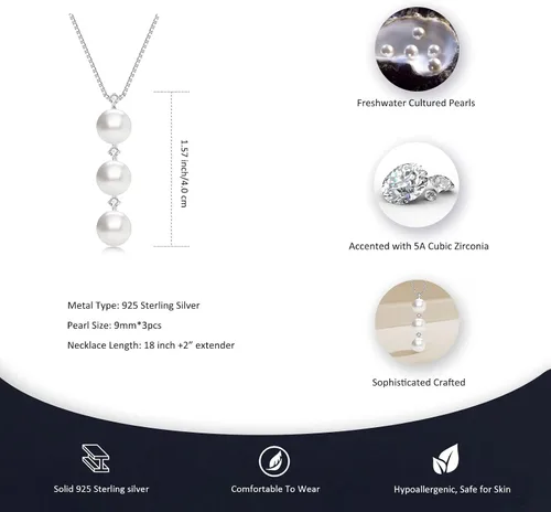 Miniatura 11 de Collar de perlas negras, blancas, doradas, grises para mujer, collar con colgante de plata esterlina, perlas cultivadas en agua salada auténticas