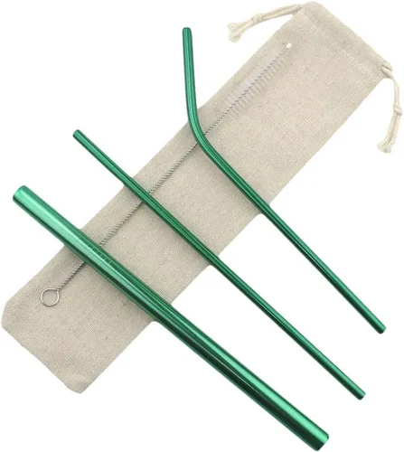 Miniatura 3 de Pajitas de acero inoxidable de 8.5 pulgadas, paquete de 4 (2 rectas, 2 dobladas, 1 cepillo), ultra largas, ecológicas, incluye cepillo de limpieza