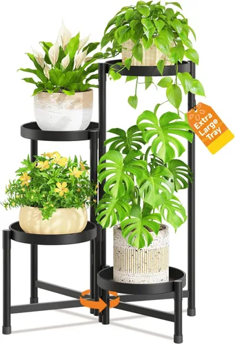 Miniatura 9 de LASZOLA Soporte plegable para plantas de interior de 7 niveles para múltiples macetas grandes, estante ajustable alto y resistente con bandeja de 10