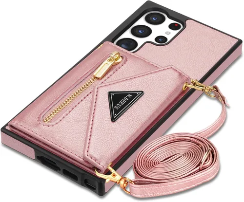 Miniatura 20 de Funda de cuero con tapa para Samsung Galaxy S23 5G, funda cruzada con soporte para tarjeta de crédito y correa con cordón de 6.1 pulgadas, para Negro