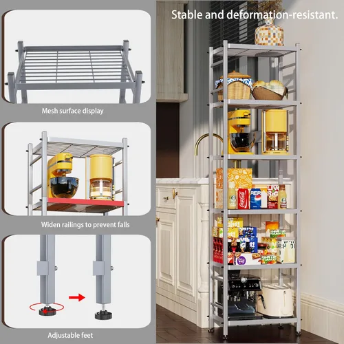 Miniatura 5 de Estantes de almacenamiento de metal de 6 alambres, estantes de almacenamiento de pie para lavandería, baño, cocina, despensa