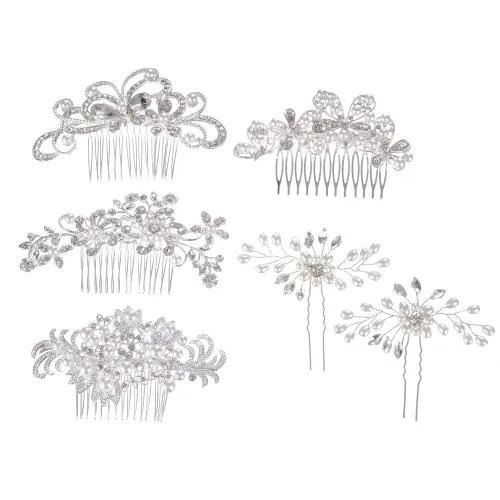 Miniatura 7 de inSowni Paquete de 32 peines laterales plateados para el cabello de boda, en forma de U y torsión, accesorios para novias, perlas de diamantes