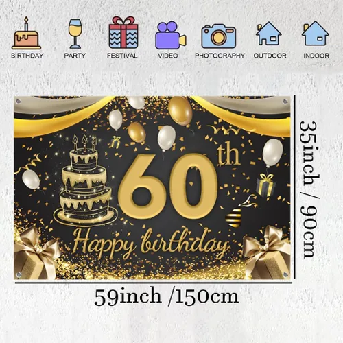 Miniatura 2 de Cartel decorativo de 60 cumpleaños para decoración de puerta, cartel de tela, cartel de bienvenida para fiesta de cumpleaños de 60 años, cartel