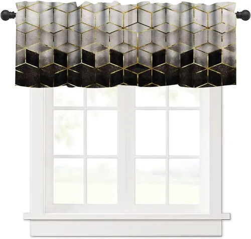 Miniatura 15 de Cenefa de cortina geométrica para ventanas, cenefa moderna con bolsillo para barra, 1 panel, cortinas cortas abstractas para playa, cortinas cortas