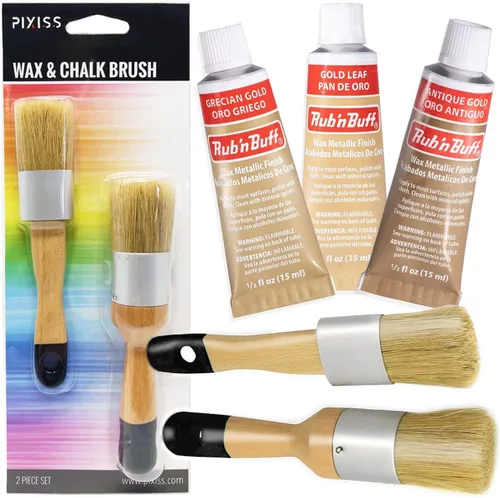 Pinceles de cera Rub 'n Buff tonos dorados y Pixiss - hoja de oro, oro griego, oro antiguo (15ml) - Pintura de cera de dorado con brillo Paquete de