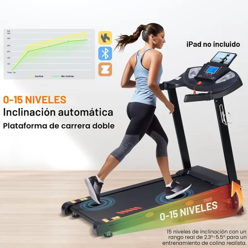 Miniatura 6 de Cinta de correr para el hogar con inclinación automática de 15 niveles, 0.5-10 MPH, banda de correr de 18 pulgadas de ancho, motor silencioso de 3.0