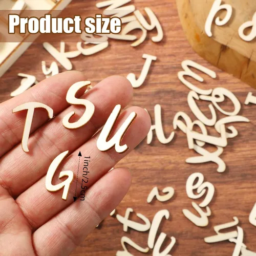 Miniatura 2 de Blulu 248 letras del alfabeto de madera de 1 pulgada, números de letras de madera sin terminar, números para manualidades con bandeja de Color madera