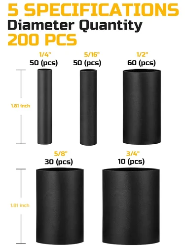 Miniatura 2 de Kit de tubos termorretráctiles de 210 piezas, relación de encogimiento 4:1, forro adhesivo de doble pared, tubo termorretráctil negro industrial