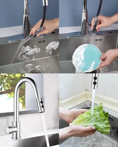 Miniatura 4 de Hibbent Rociador Extraíble para Fregadero, Cabezal de Grifo de Cocina de 2 Funciones, Cabezal de Rociador Retráctil para Baño con Conector Macho