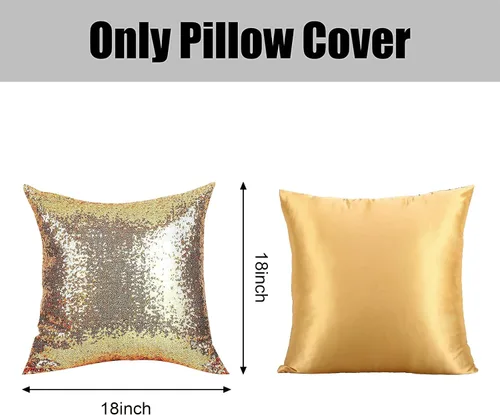 Miniatura 6 de 2 almohadas decorativas de lentejuelas doradas, 18 x 18 pulgadas, fundas de cojín cuadradas con lentejuelas con purpurina de tela sólida, diseño