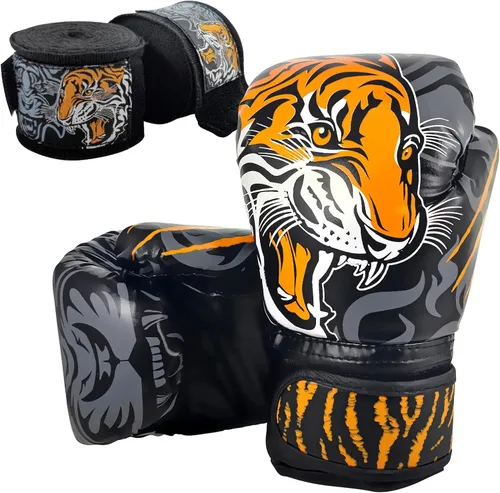 Guantes de boxeo para niños con envolturas de mano para niñas y niños de 3 a 8 años, juego de boxeo de entrenamiento, guantes de golpeo Naranja